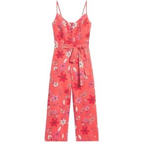 Banana Republic coral floral linen crop jumpsuit